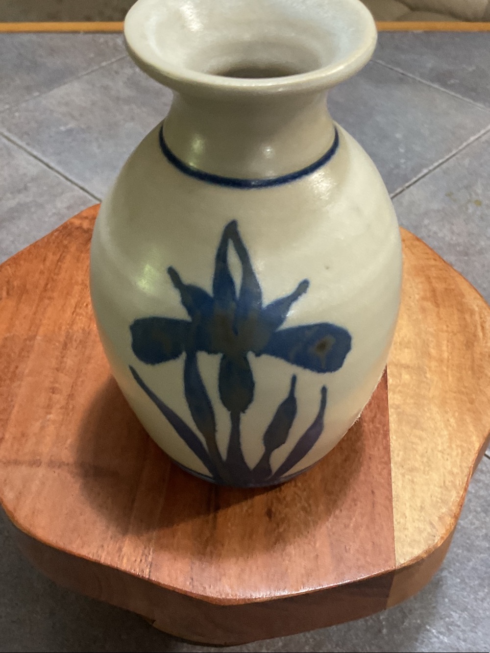 Hand-Painted Ceramic Vase with Blue Floral Motif